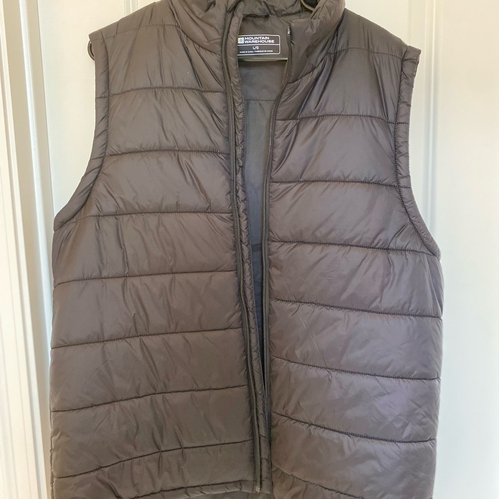 Brown Quilted Puffer Vest with Stand-Up Collar